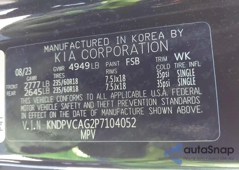 2023 Kia Sportage Hybrid Ex z USA, uszkodzony, nr VIN KNDPVCAG2P7104052